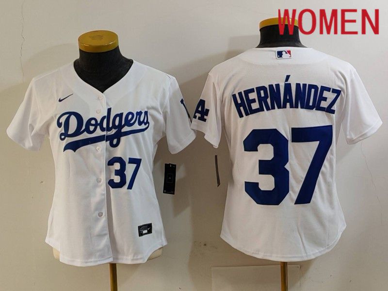 Women Los Angeles Dodgers #37 Hernandez White Nike Game 2024 MLB Jersey style 7263